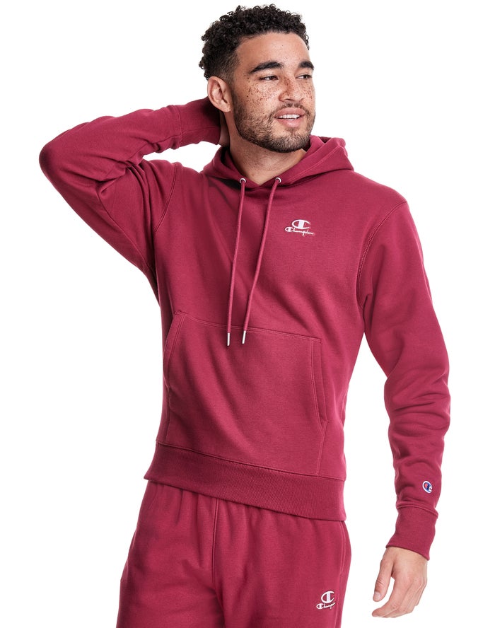 Champion Mens Hoodie NZ - Classic Fleece Embroidered Applique Logo Dark Red ( 3064-VDLJO )